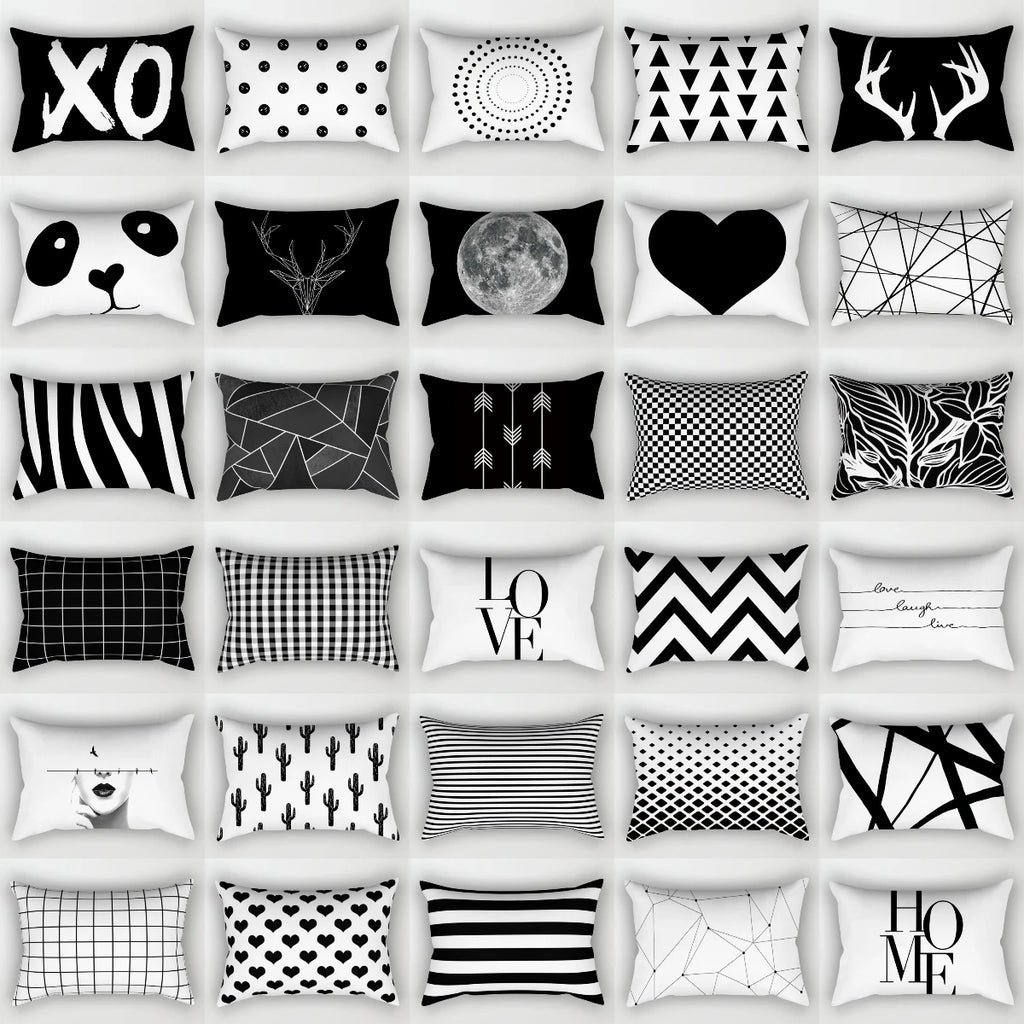 30X50CM Black & White Waist Pillows Case Hot Modern Nordic Geometric Print Cushion Case Livingroom Sofa Bed Decorative Pillows