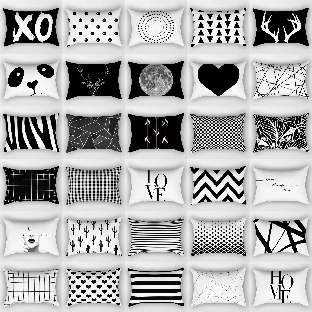 30X50CM Black & White Waist Pillows Case Hot Modern Nordic Geometric Print Cushion Case Livingroom Sofa Bed Decorative Pillows