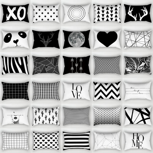30X50CM Black & White Waist Pillows Case Hot Modern Nordic Geometric Print Cushion Case Livingroom Sofa Bed Decorative Pillows